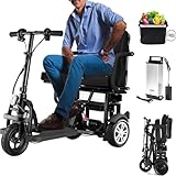 WEYRAL 25KM Elektromobil für Senioren, Rollstuhl Elektrisch Faltbar, 3-Rad-Mobilitätsroller, Reisemobilitätsroller Mit Ladegerät Und Korb